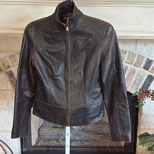 Andrew Marc brown leather jacket size small
